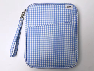 Juliette Watercolor Clutch front view in blue gingham
